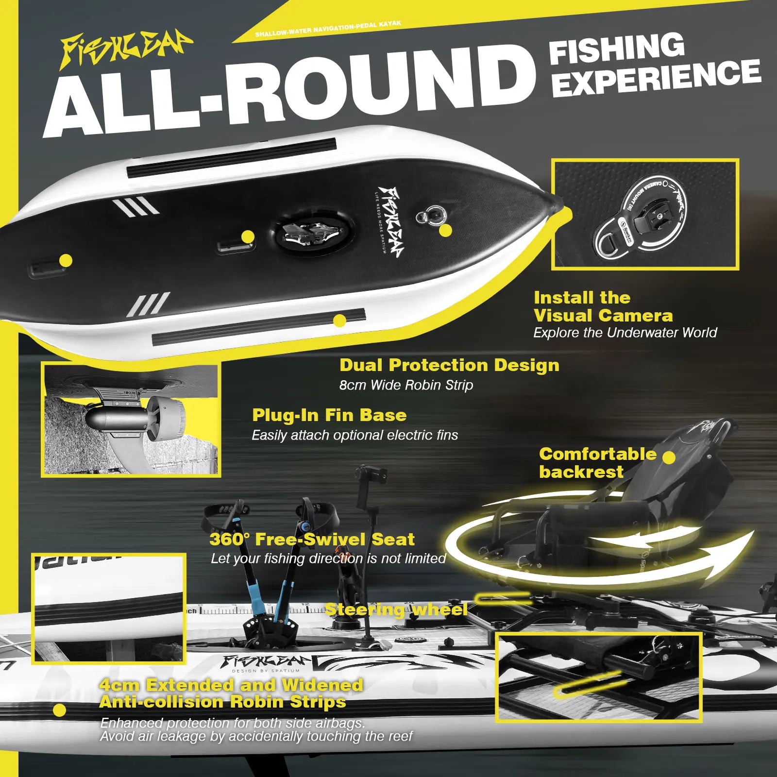 11.5ft Inflatable Pedal Drive Fishing Kayak with 360 Seat - Fish Leap