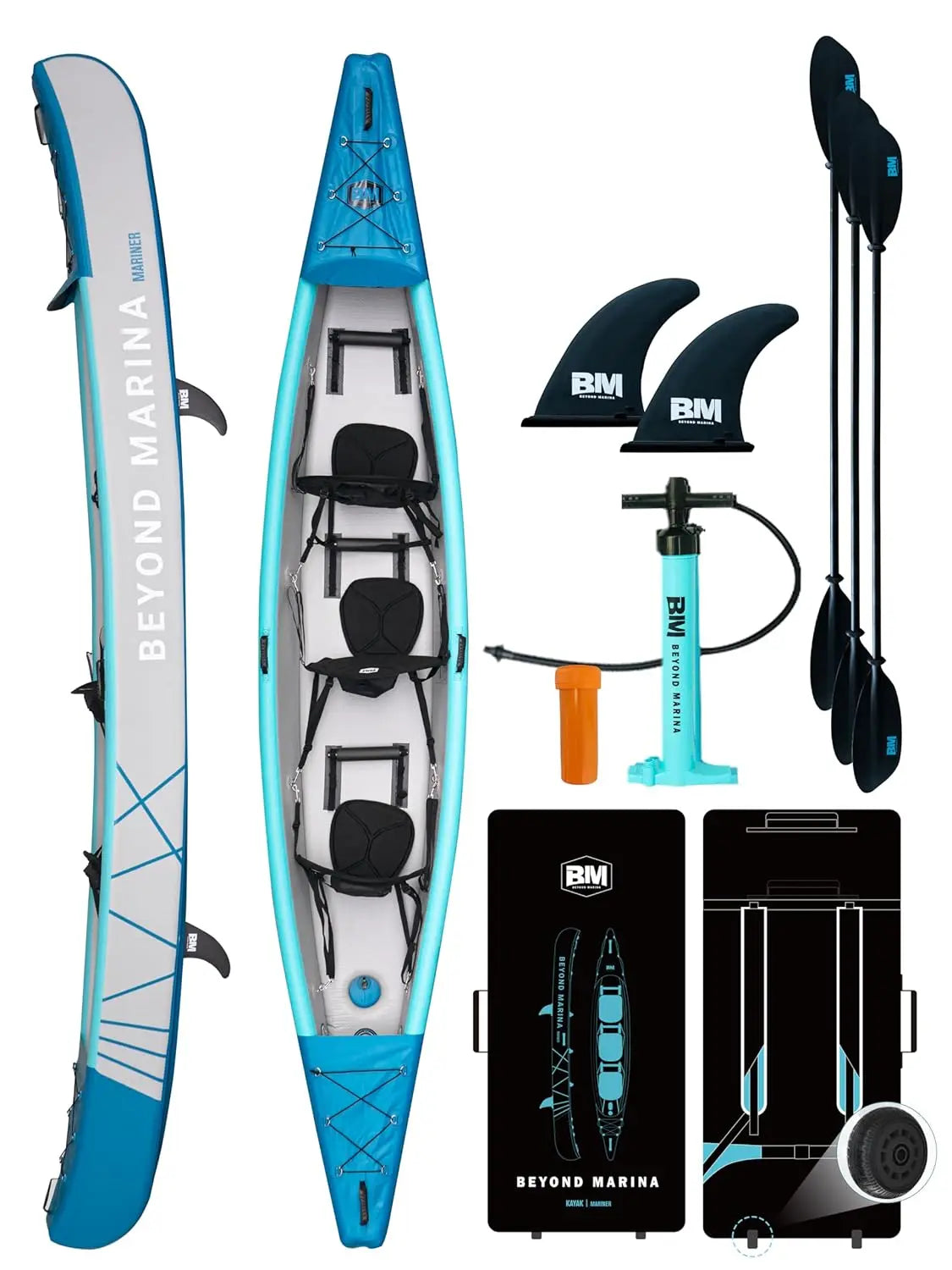 3-Person Inflatable Kayak - Full Drop Stitch Portable Touring Boat