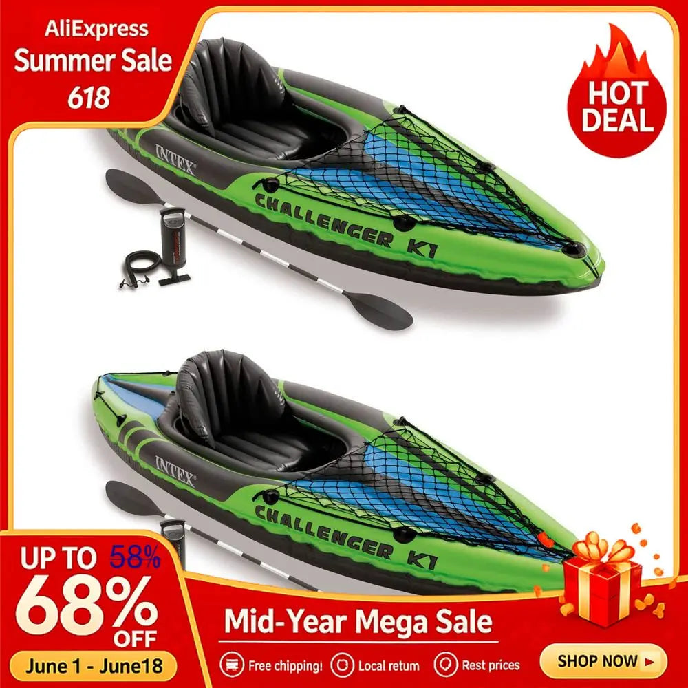Challenger A1 1-Person Inflatable Vinyl Kayak for Lakes & Rivers