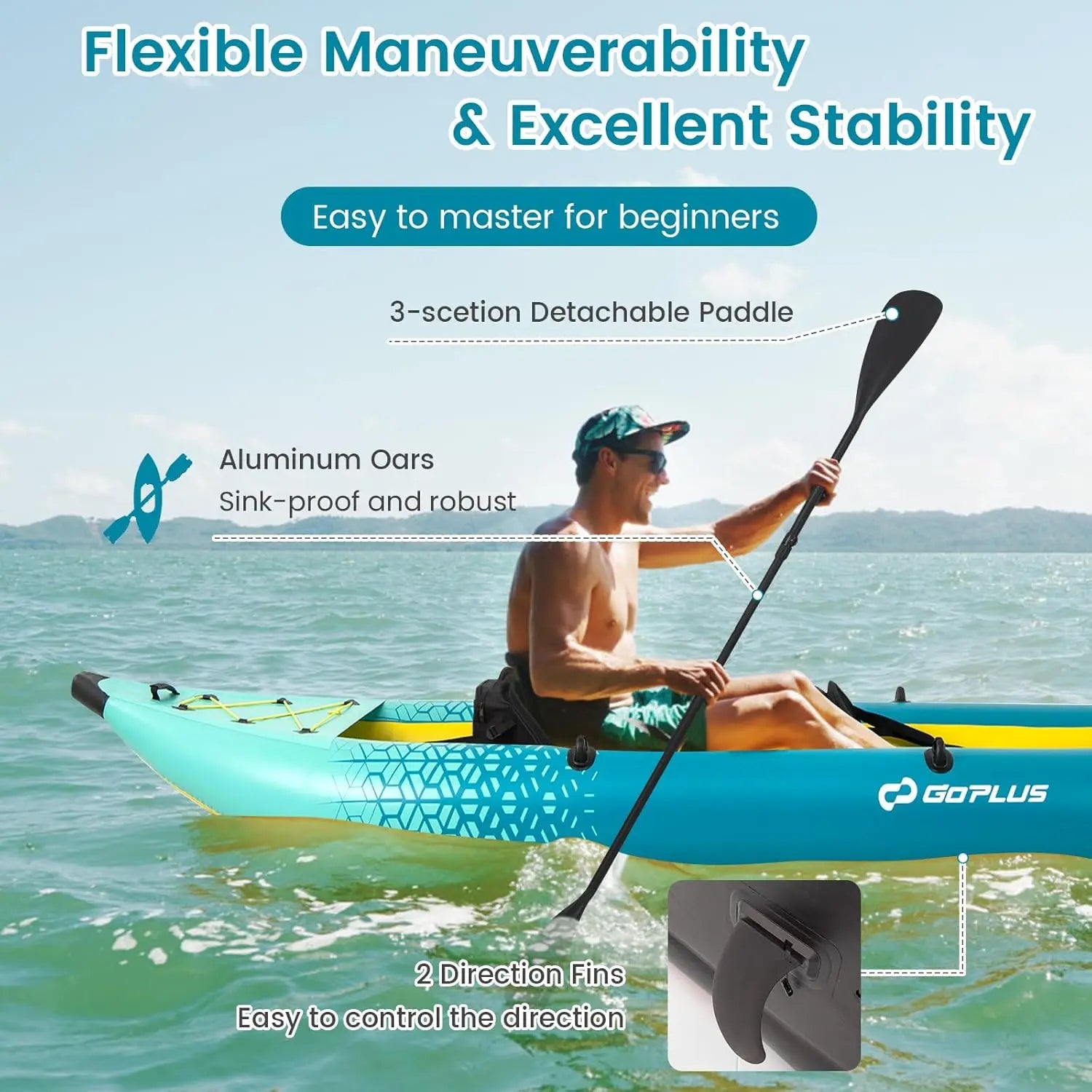 12.5FT Inflatable Kayak 2-Person PVC Boat for Lakes and Rivers