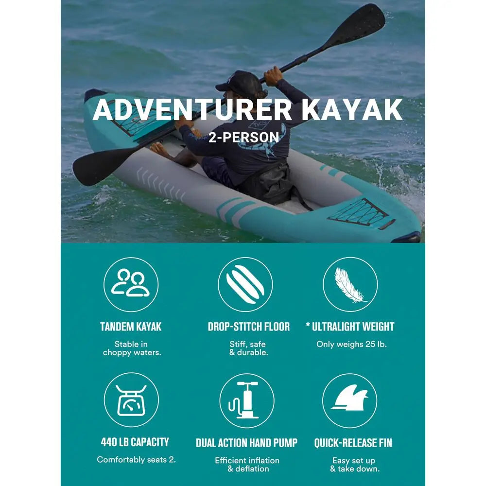 2-Person Inflatable Tandem Kayak - Drop Stitch Floor Touring Kayak