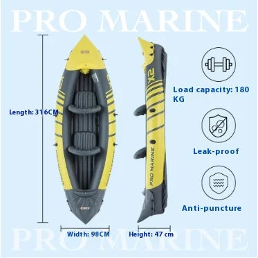 K2 2-Person Inflatable Kayak - Heavy Duty PVC Fishing Boat