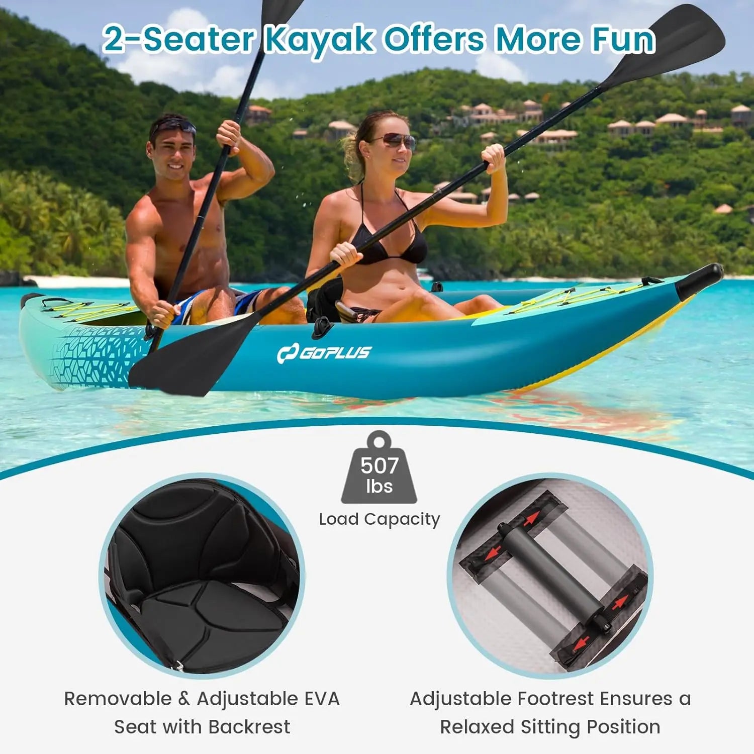 12.5FT Inflatable Kayak 2-Person PVC Boat for Lakes and Rivers