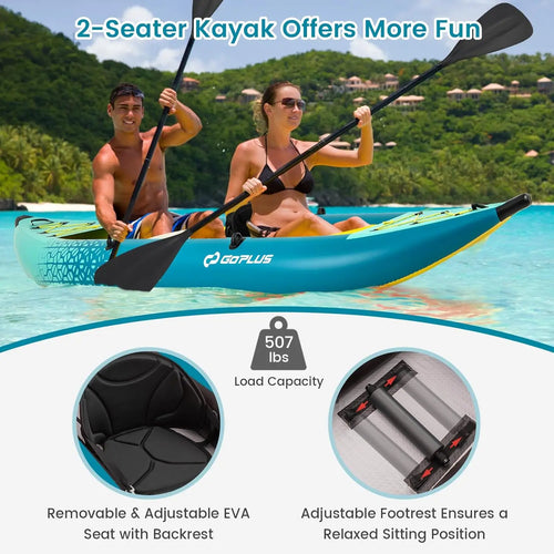 12.5FT Inflatable Kayak 2-Person PVC Boat for Lakes and Rivers