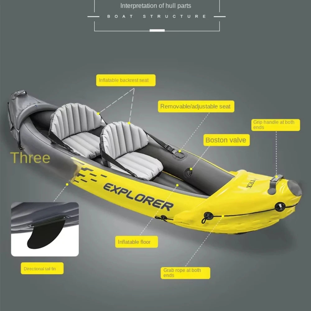 K2 2-Person Inflatable Kayak - Heavy Duty PVC Fishing Boat