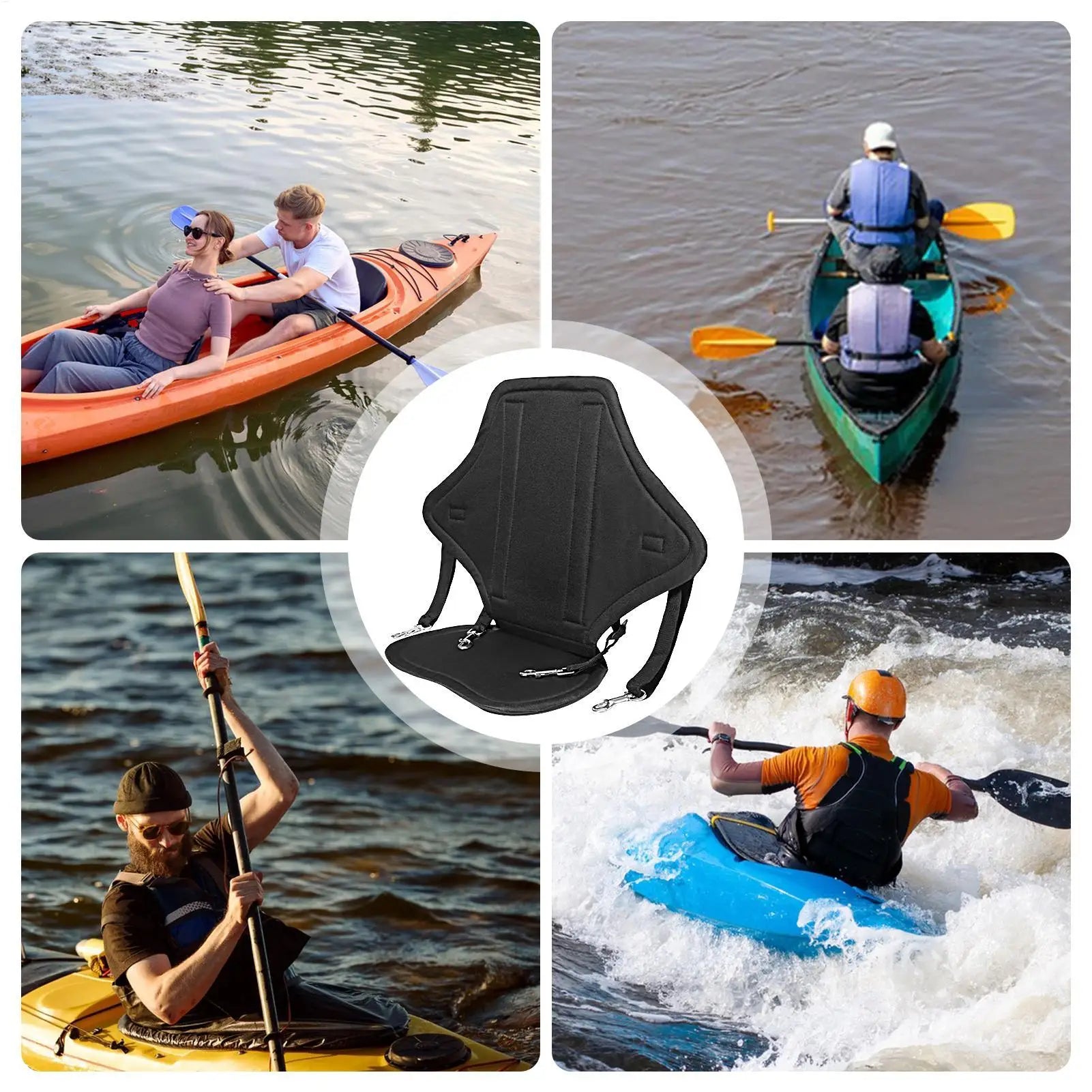 Padded Kayak Seat with Back Support & Storage Bag - Waterproof Nylon