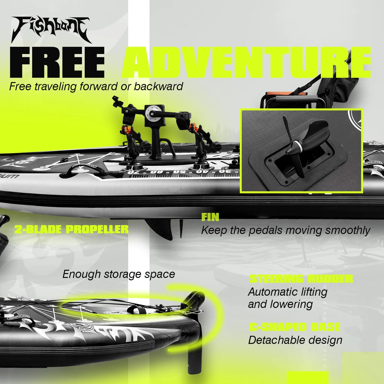 11ft Pedal Power Fishing Kayak - 660lb Capacity