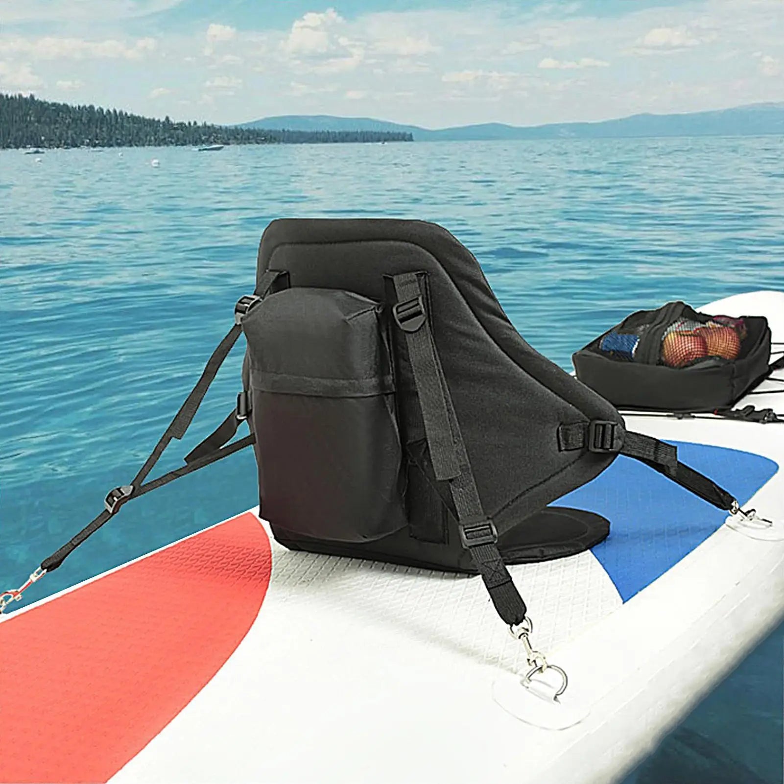 Padded Kayak Seat with Back Support & Storage Bag - Waterproof Nylon