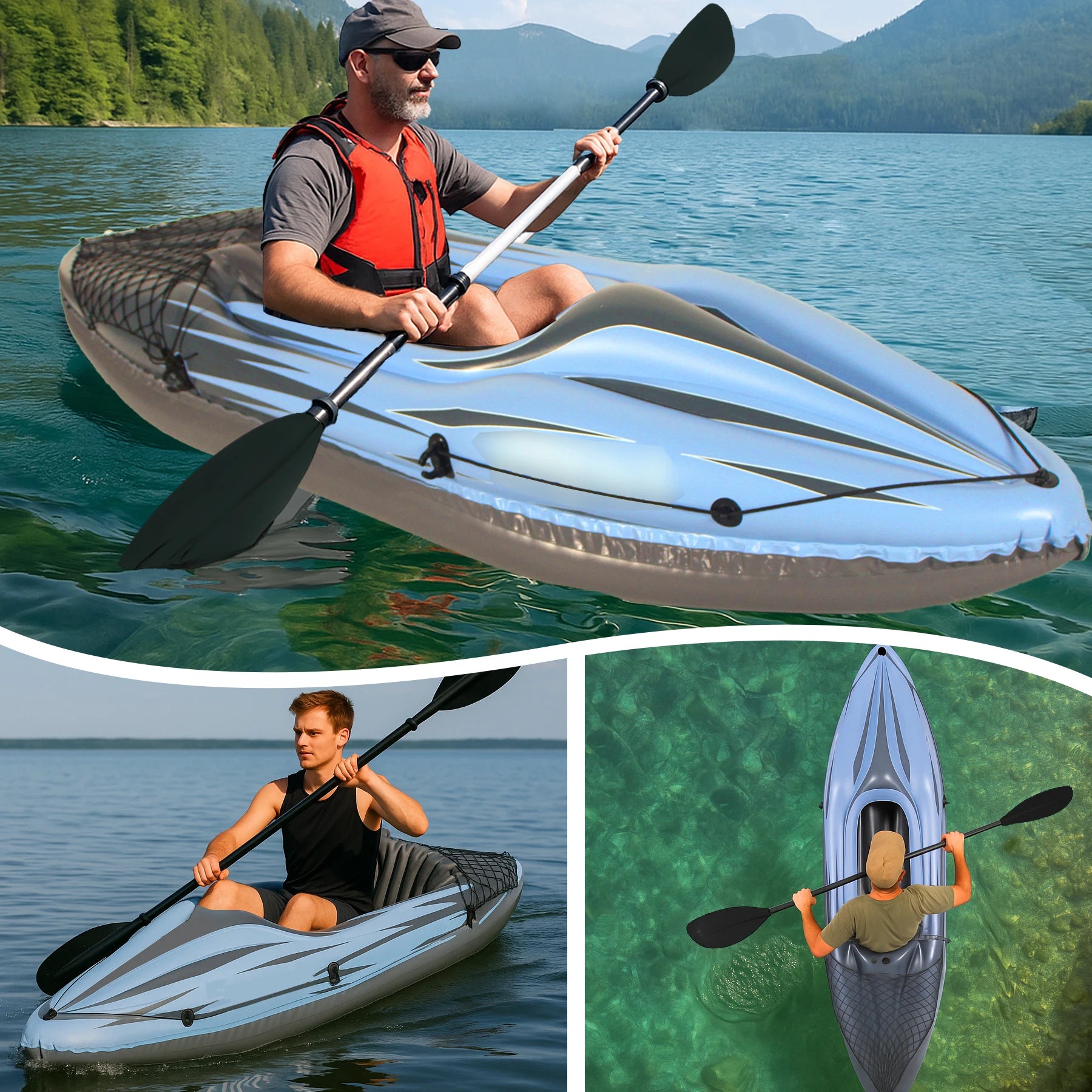 1-Person Inflatable Kayak Fishing Boat - Blue PVC Canoe for Lakes