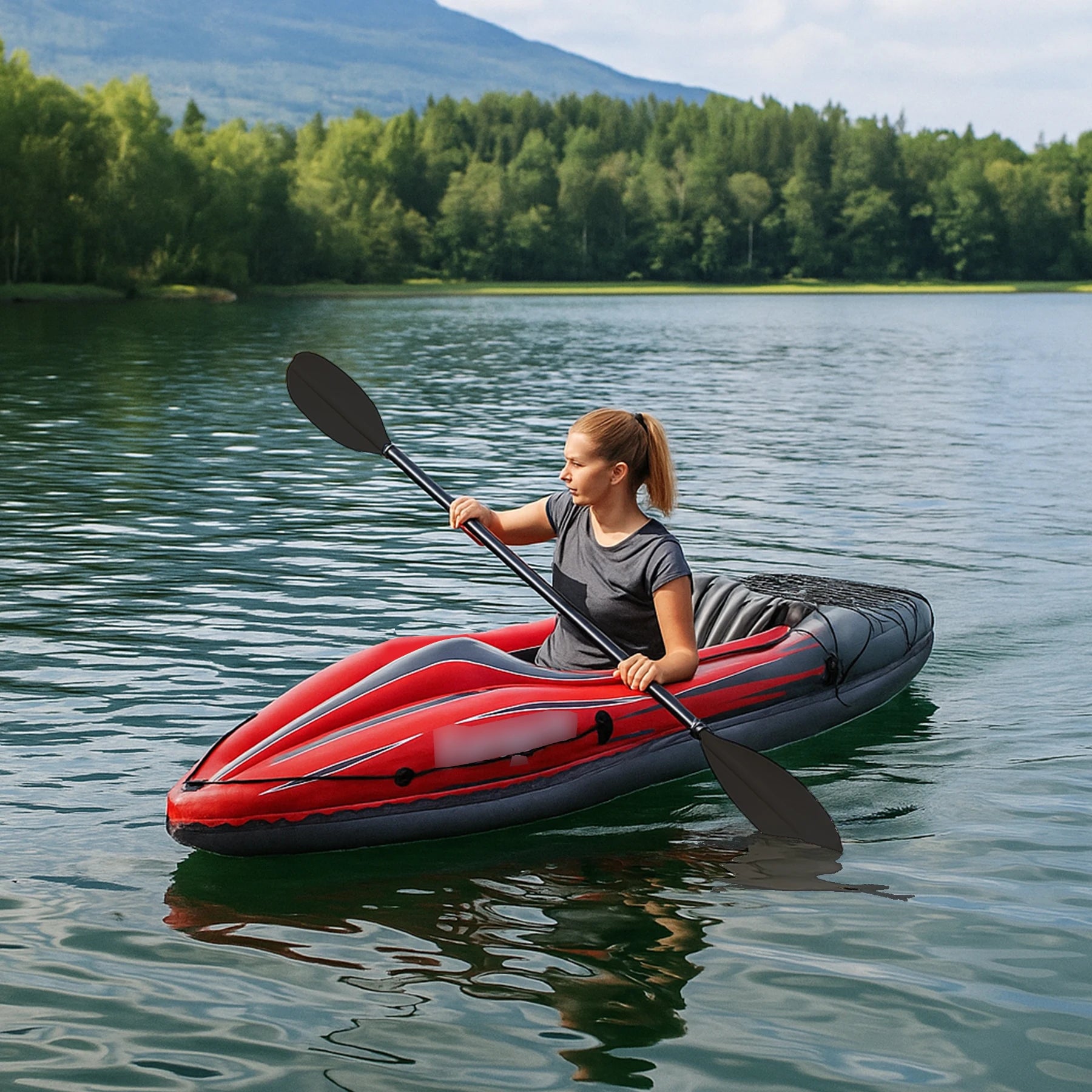 1-Person Inflatable Fishing Kayak - Durable Red Canoe for Lakes