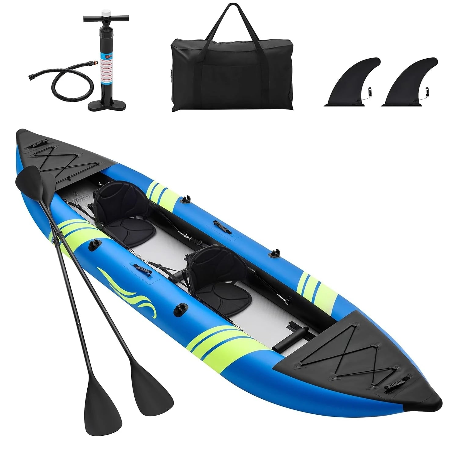 12.5ft Inflatable 2 Person Fishing Kayak - Portable Tandem Touring