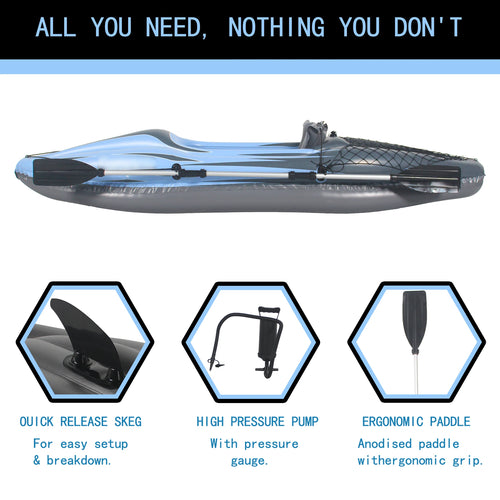 1-Person Inflatable Kayak Fishing Boat - Blue PVC Canoe for Lakes