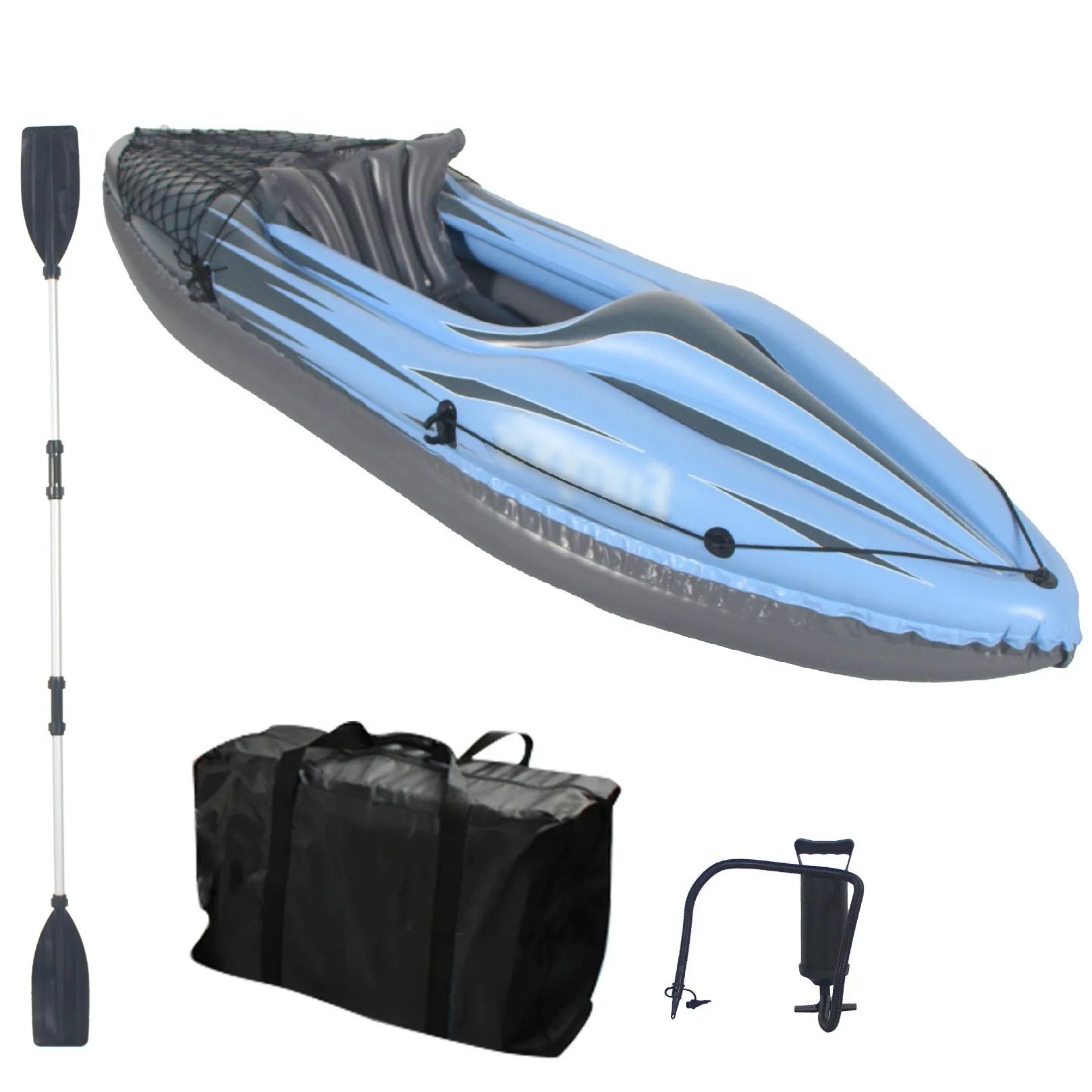 1-Person Inflatable Kayak Fishing Boat - Blue PVC Canoe for Lakes