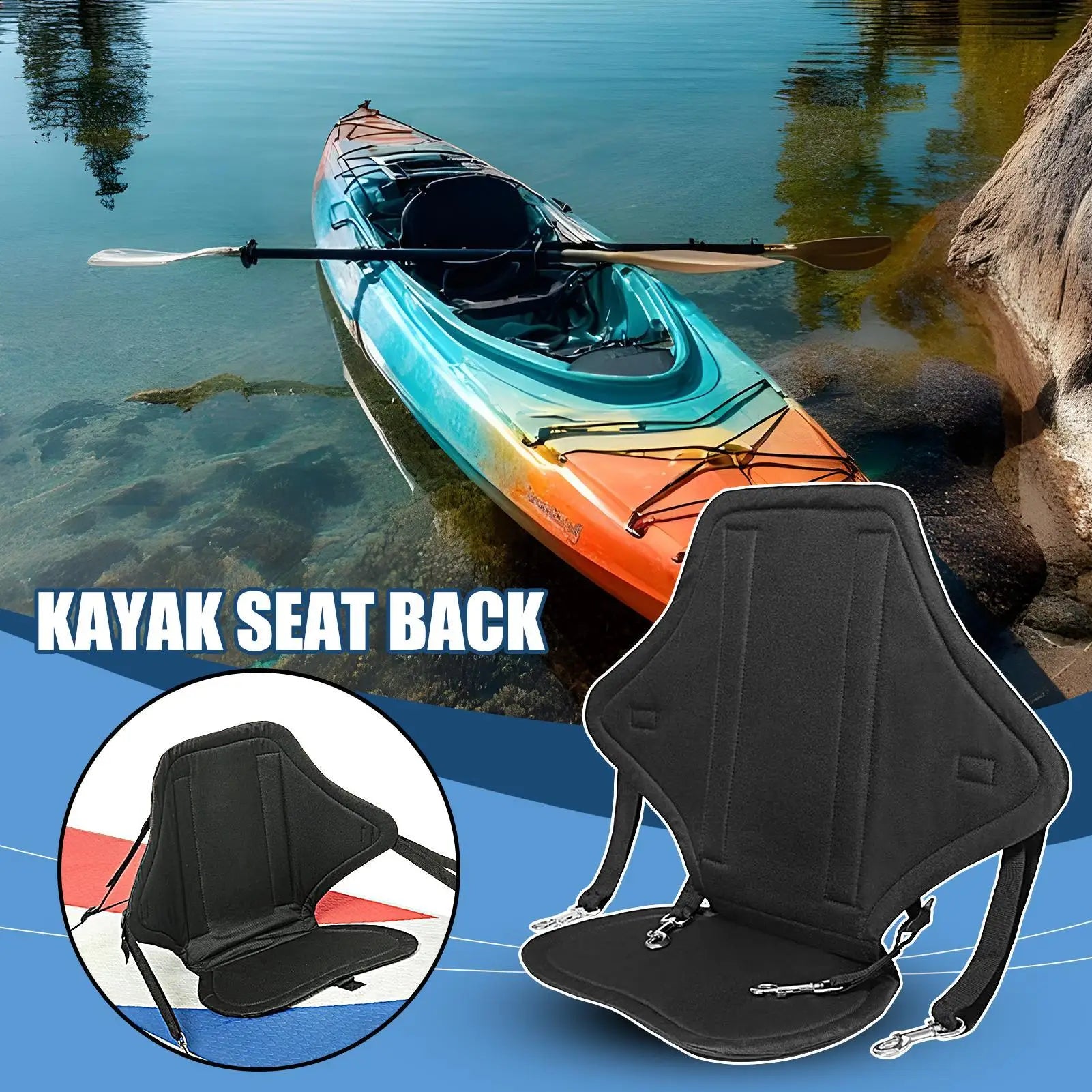 Padded Kayak Seat with Back Support & Storage Bag - Waterproof Nylon