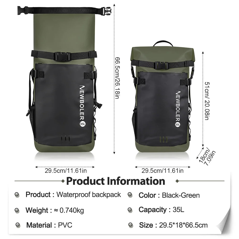 35L Waterproof Dry Bag Backpack PVC for Kayaking & Water Sports