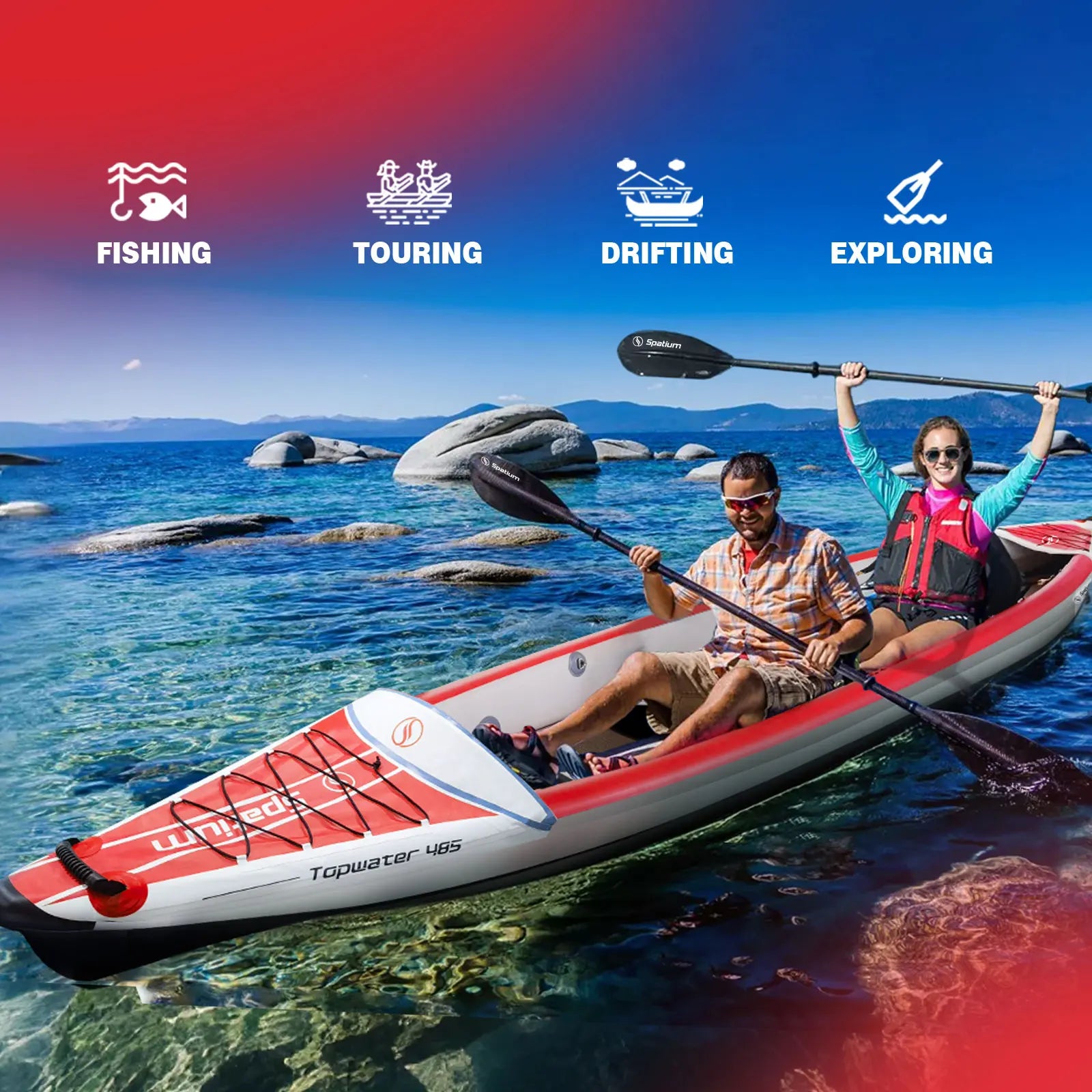 Inflatable Tandem Kayak - Lightweight 1-2 Person Fishing Kayak