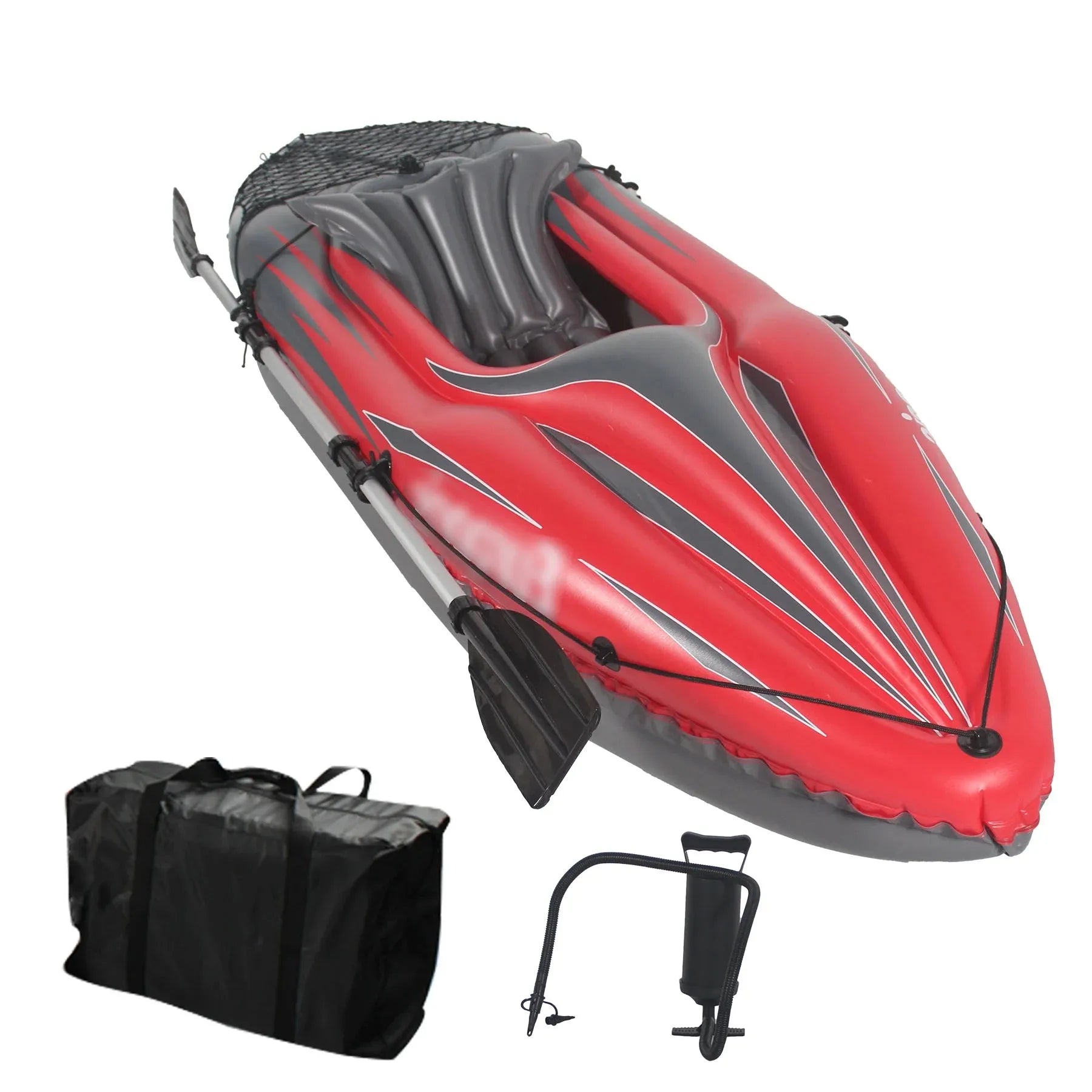 1-Person Inflatable Fishing Kayak - Durable Red Canoe for Lakes
