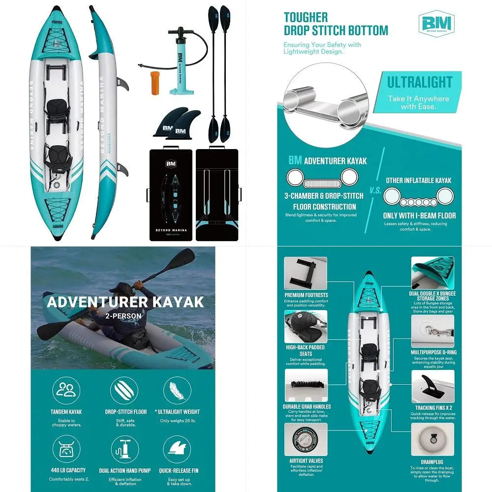 2-Person Inflatable Tandem Kayak - Drop Stitch Floor Touring Kayak