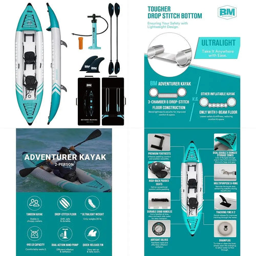 2-Person Inflatable Tandem Kayak - Drop Stitch Floor Touring Kayak