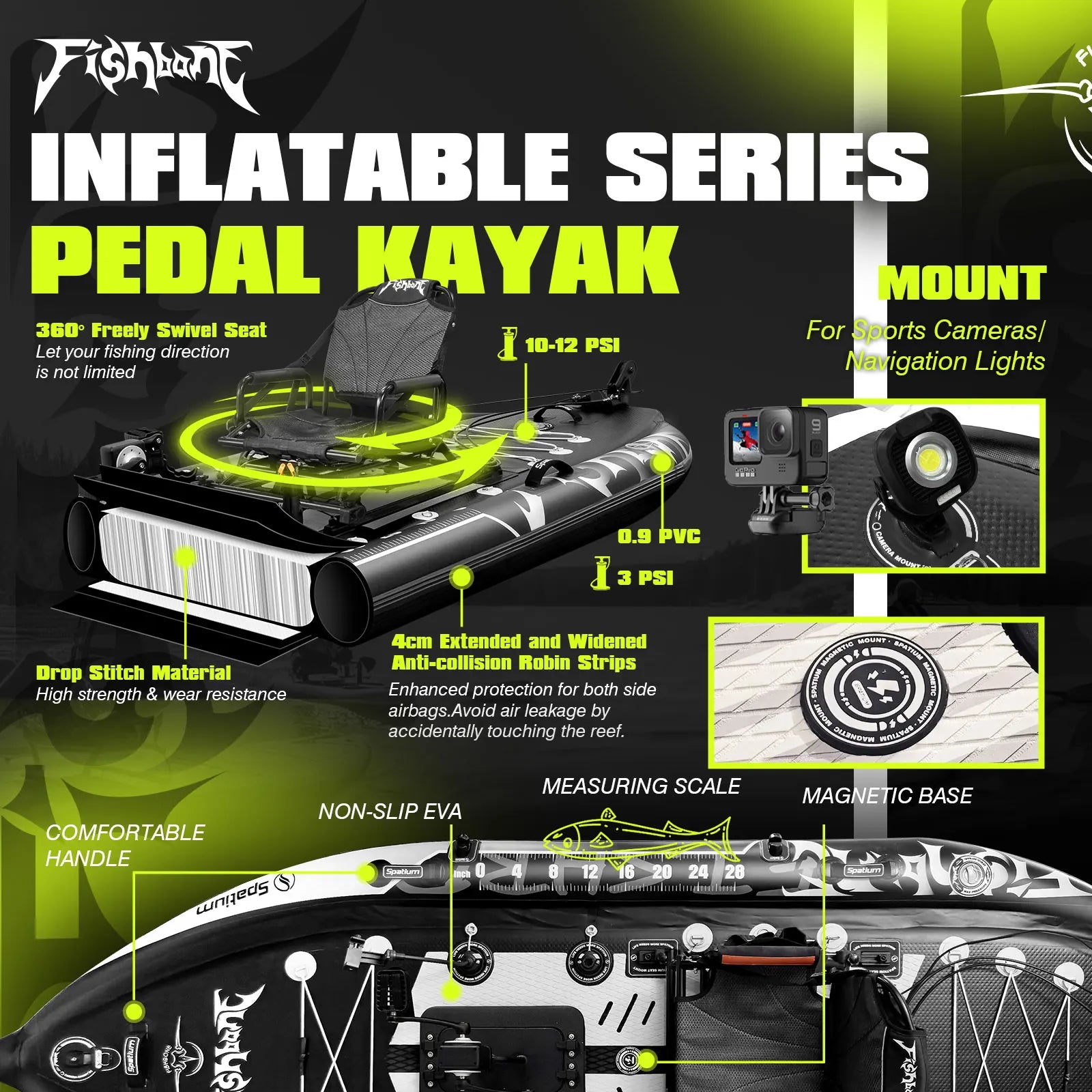 11ft Pedal Power Fishing Kayak - 660lb Capacity
