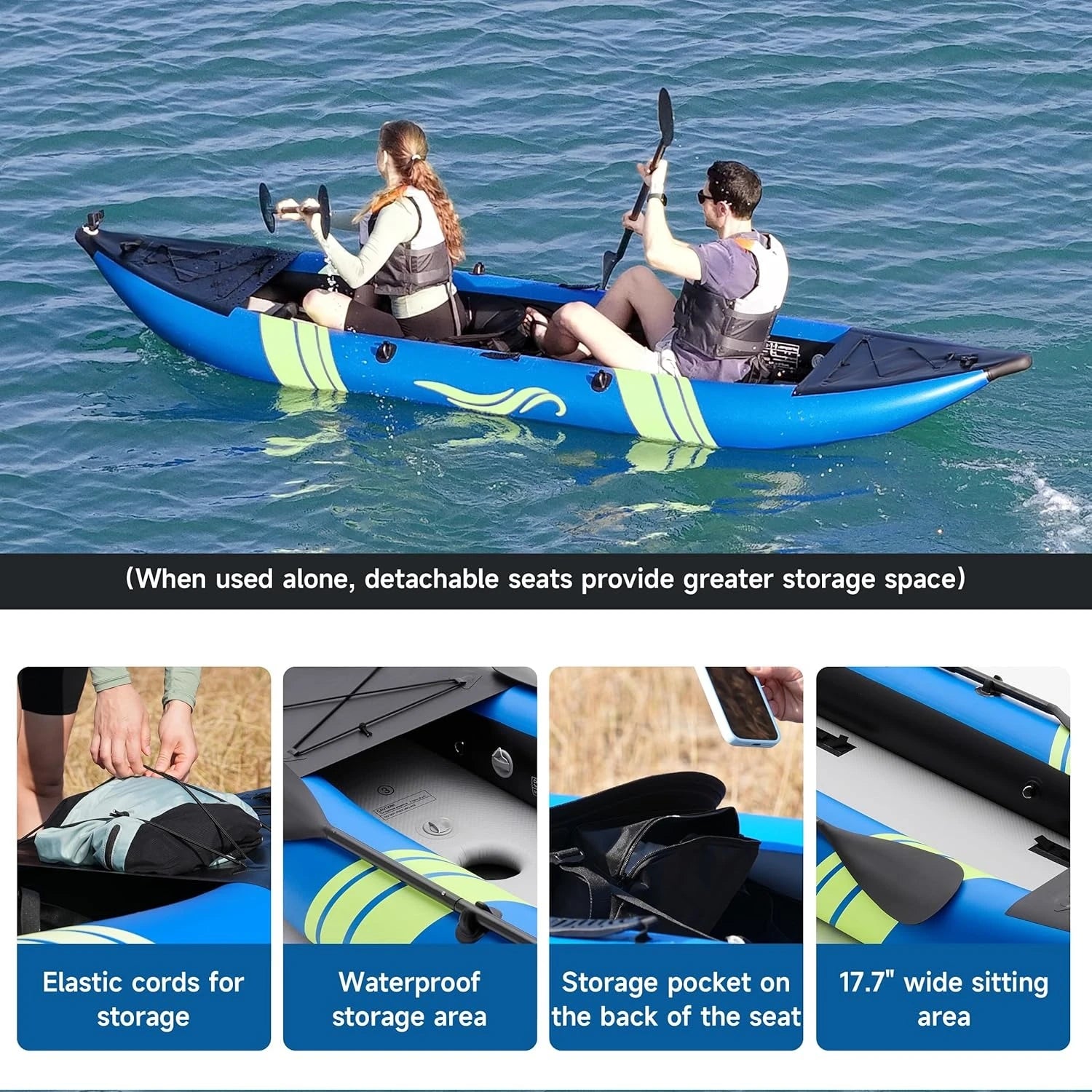 12.5ft Inflatable 2 Person Fishing Kayak - Portable Tandem Touring