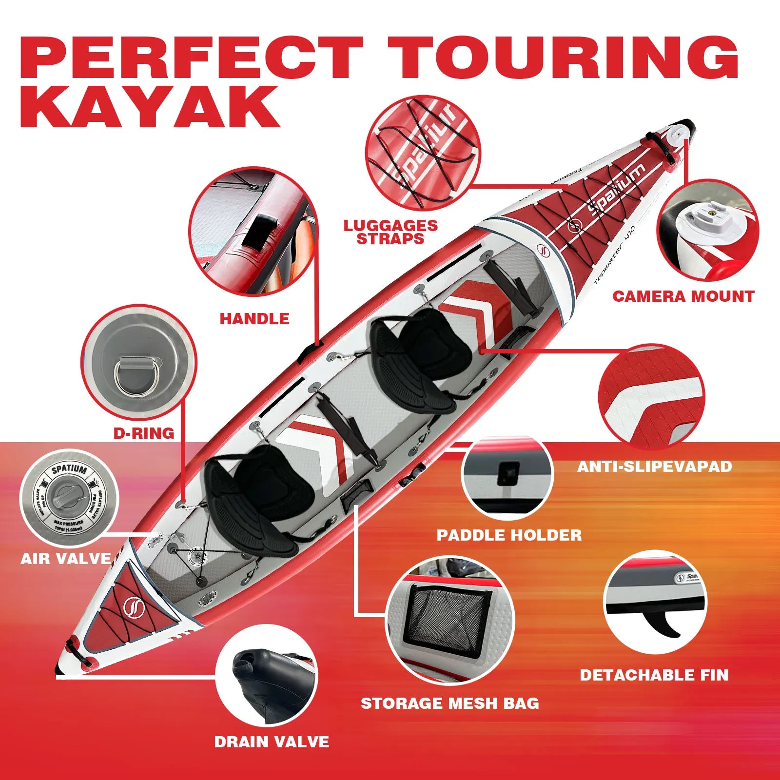 Inflatable Tandem Kayak - Lightweight 1-2 Person Fishing Kayak