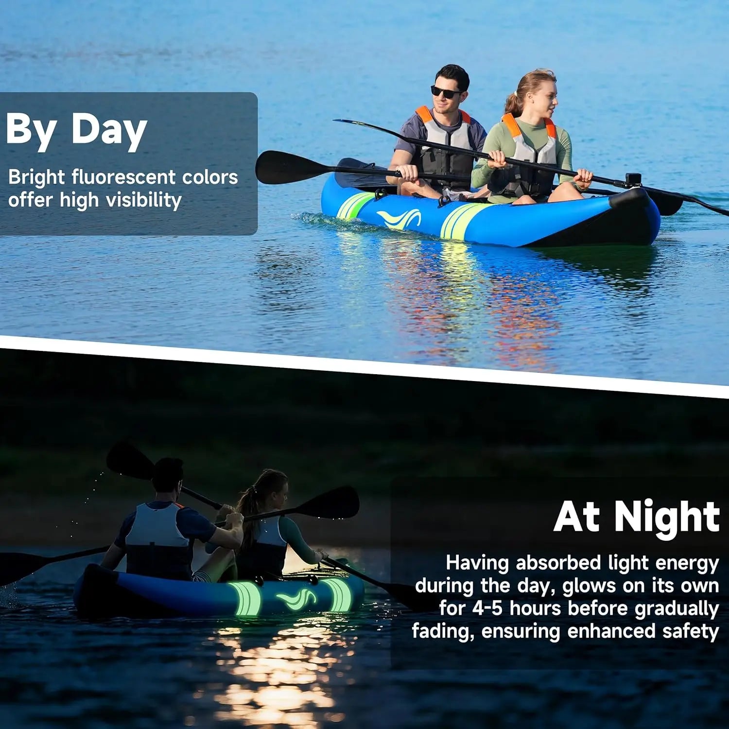 12.5ft Inflatable 2 Person Fishing Kayak - Portable Tandem Touring