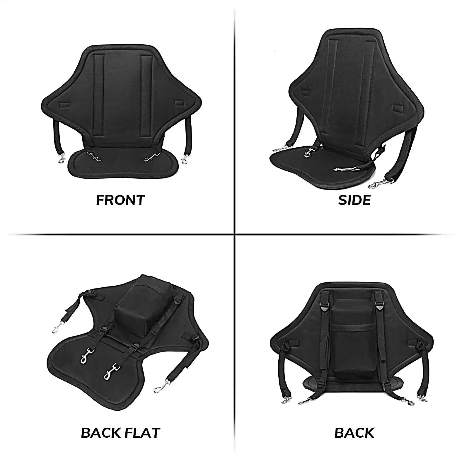 Padded Kayak Seat with Back Support & Storage Bag - Waterproof Nylon