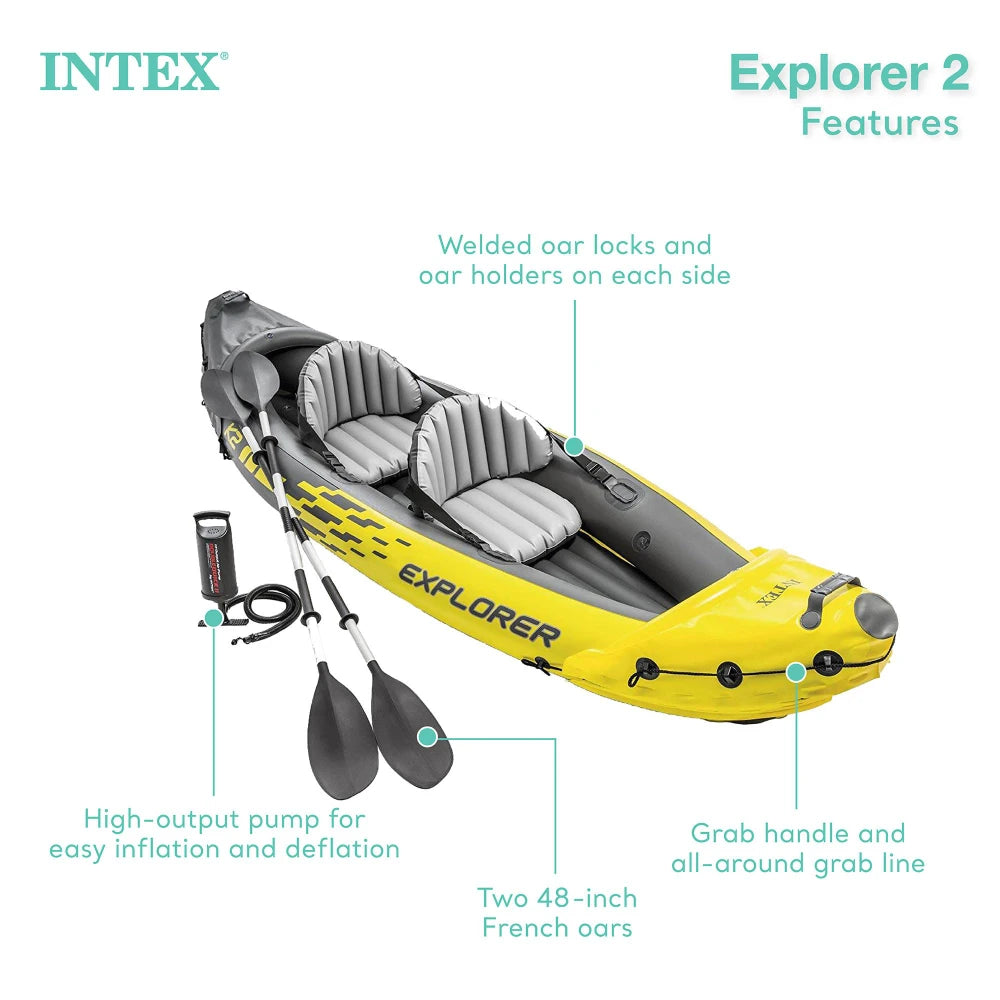 K2 2-Person Inflatable Kayak - Heavy Duty PVC Fishing Boat