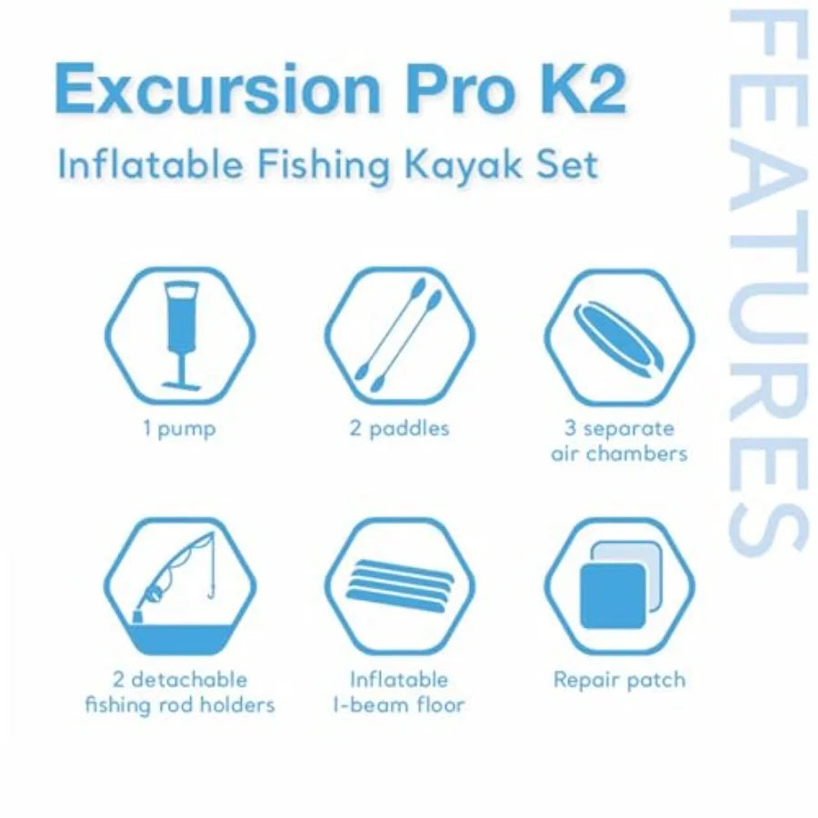 Excursion Pro A2 Inflatable Kayak Set - 2-Person PVC Fishing Kayak