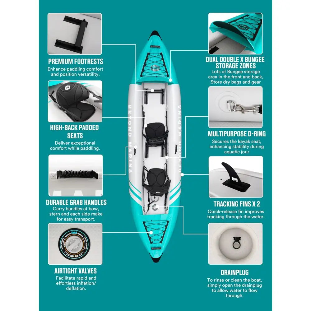 2-Person Inflatable Tandem Kayak - Drop Stitch Floor Touring Kayak