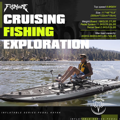 11ft Pedal Power Fishing Kayak - 660lb Capacity