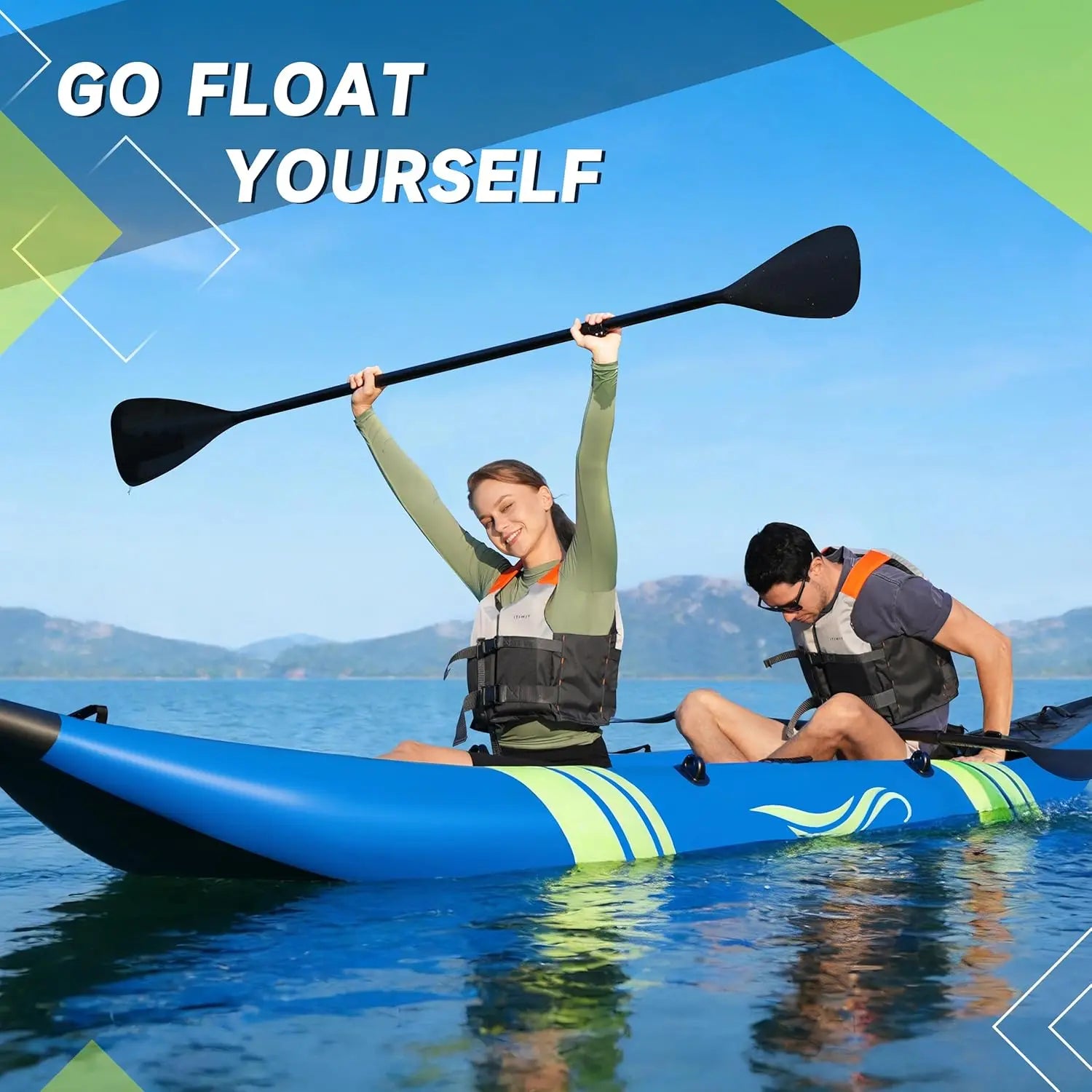 12.5ft Inflatable 2 Person Fishing Kayak - Portable Tandem Touring