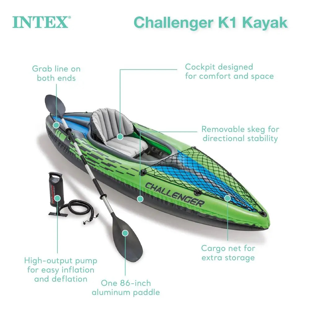 Challenger A1 1-Person Inflatable Vinyl Kayak for Lakes & Rivers